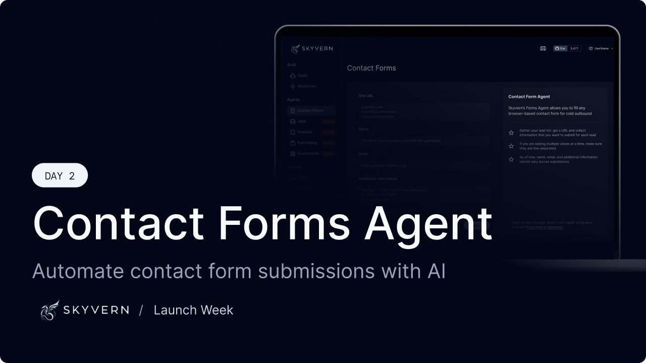 Launch Week Day 2: Skyvern's contact form agent